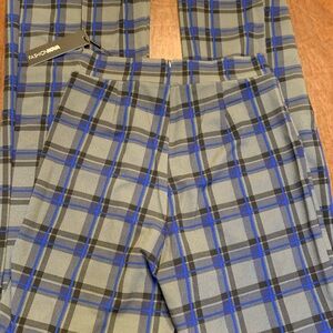 Fashion Nova Blue and Gray Checkered Pants NWT Size L